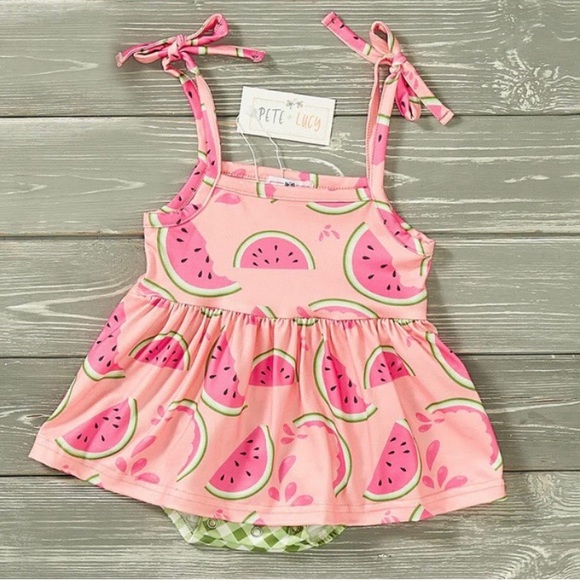 NWT Pete+Lucy Watermelon Picnic Romper - Picture 1 of 2